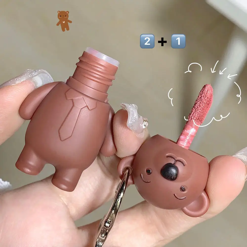 6 Colors Bear Keychain Matte Lipstick Lip Cream Velvet Non Fading Waterproof Long Lasting Lip Gloss Lip Tint Korean Cosmetics