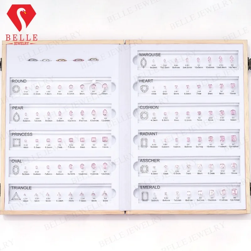 (New Arrival) 5A Cubic Zirconia Diamond Carat Chart Customize Comparison Chart Set Ring Size Reference Gemstones Jewelry Tools