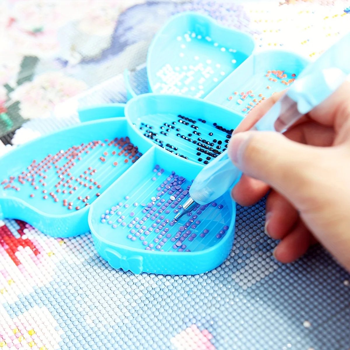 1pc Random Color Diamond Painting Tray Kits Butterfly Shape Tray Plate Diamond Painting Pen Art Beading Plates Cross Stitch Tool