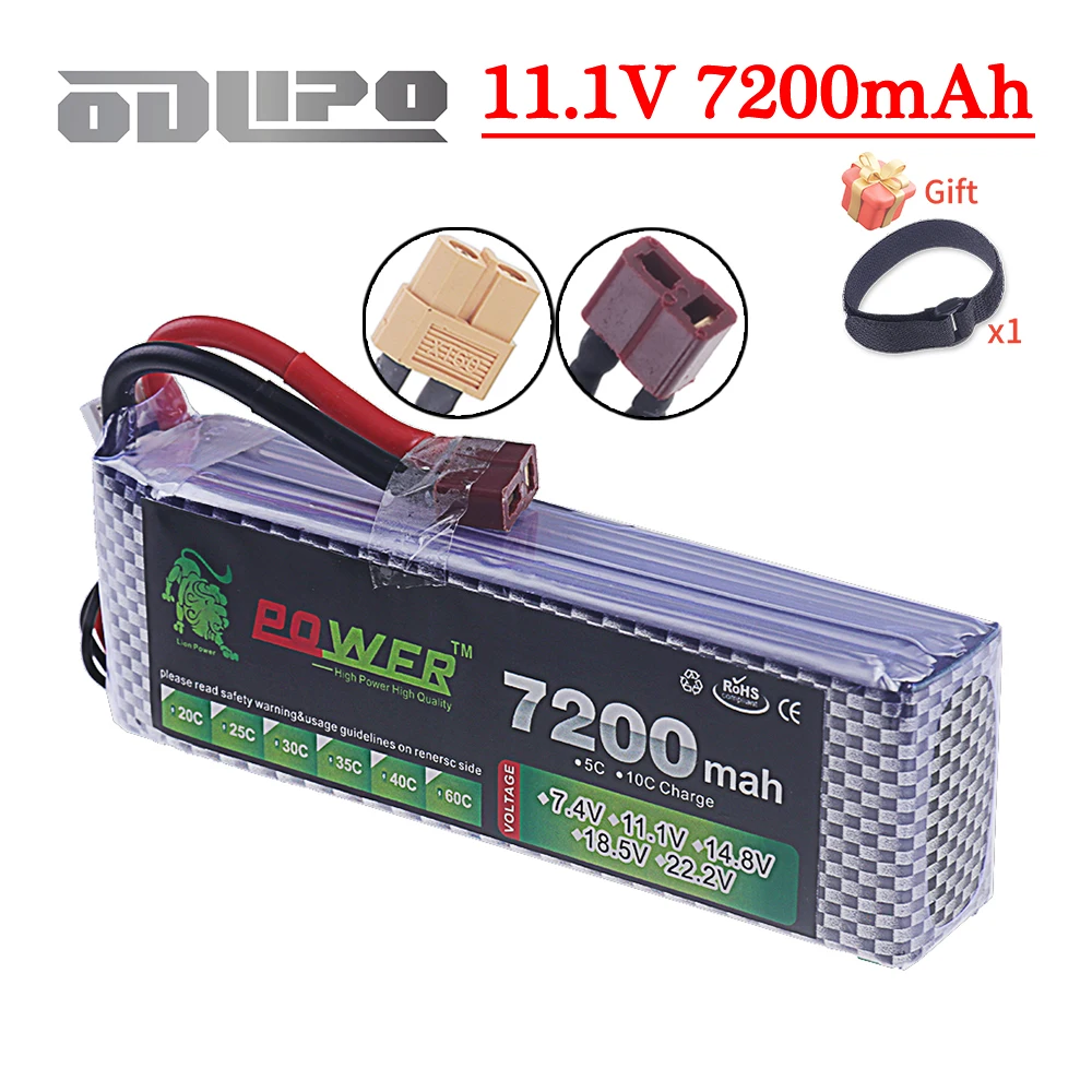 แบตเตอรี่3S อัพเกรด7200mAh 11.1V 40C ~ 60C Lipo 3S พร้อมปลั๊ก XT60 T สำหรับโดรน RC เฮลิคอปเตอร์รถยนต์โดรนอะไหล่โดรนแบตเตอรี่3S