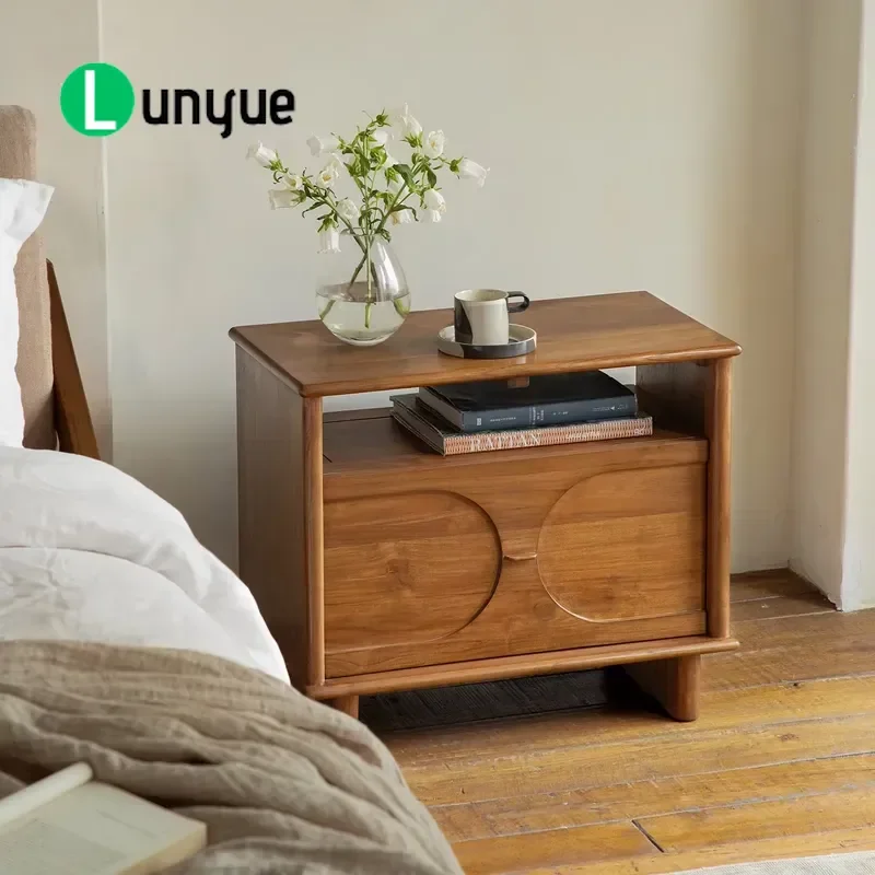 Modern Solid Wood Bedside Table Bedroom Storage Nightstand Furniture Durable Natural Wood Finish Compact Design for Home