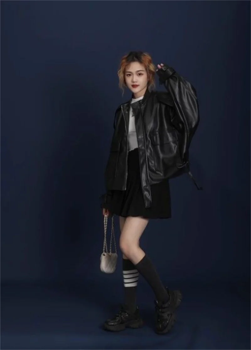 Small leather jacket for women, Unique Classic 2025 new high-end American retro short leather motorcycle Flame Fashion jacket 5