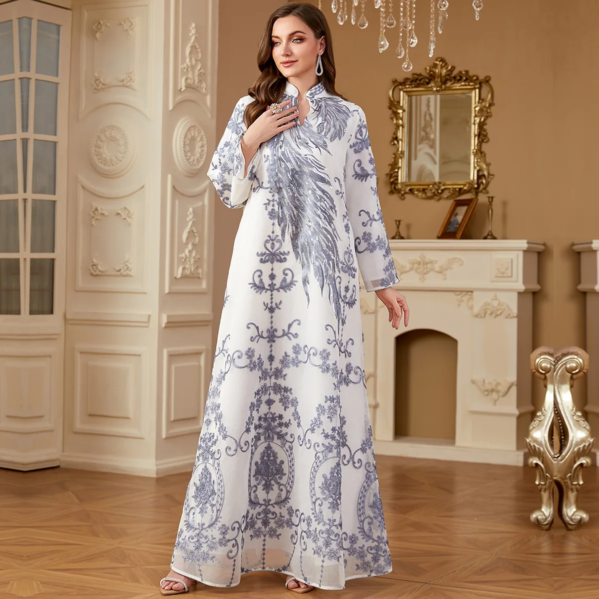 Sukienka maxi Abaja Dubai Turcja Kaftan Jalabiya Caftan Sukienki na Imprezę dla Muzułmanek z Haftem i Cekinami dla Kobiet Muzułmańskich 2025 Musulmane Femme Vestidos