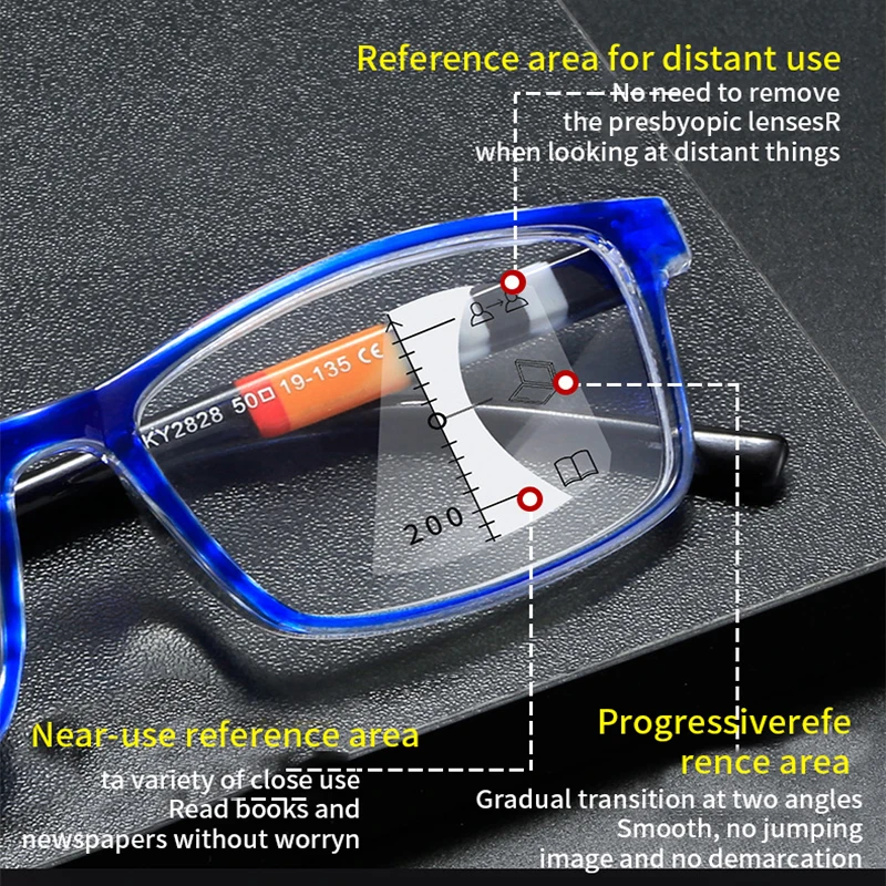 

Color Combination Progressive Multi-focal Anti-blue Light Reading Glasses Diopter +1.0 1.5 2.0 2.5 3.0 3.5 4.0 For Women And Men