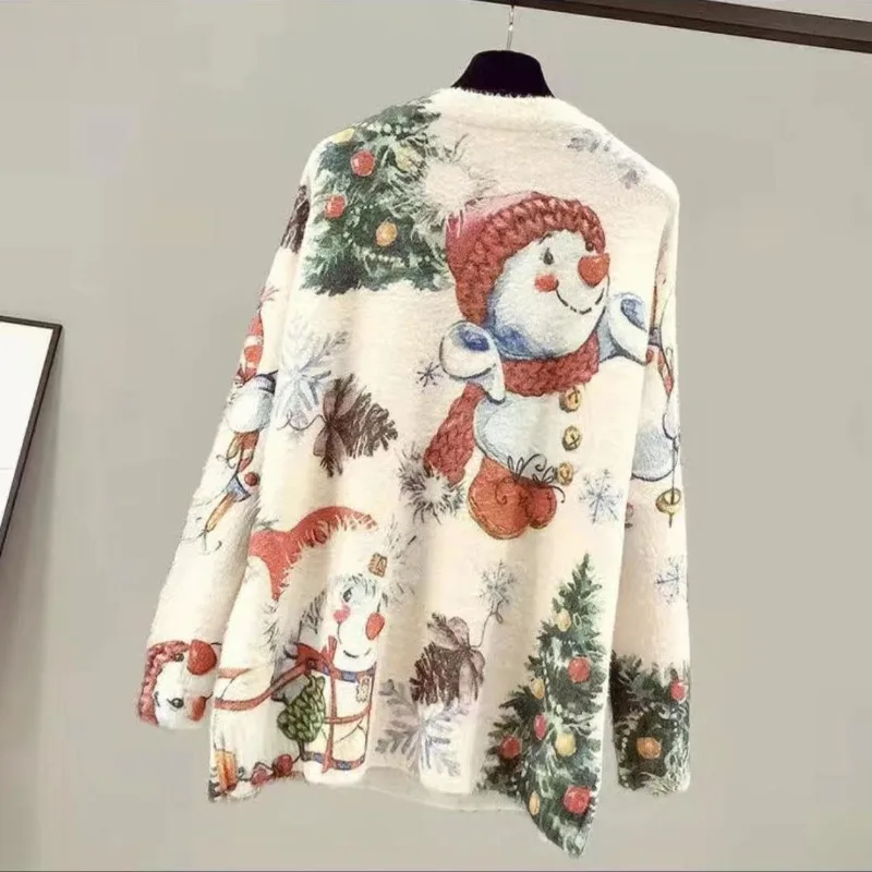 Осень-зима 2025 г., новый стиль, утолщенный свободный норковый бархатный рождественский модный свитер, универсальный пуловер