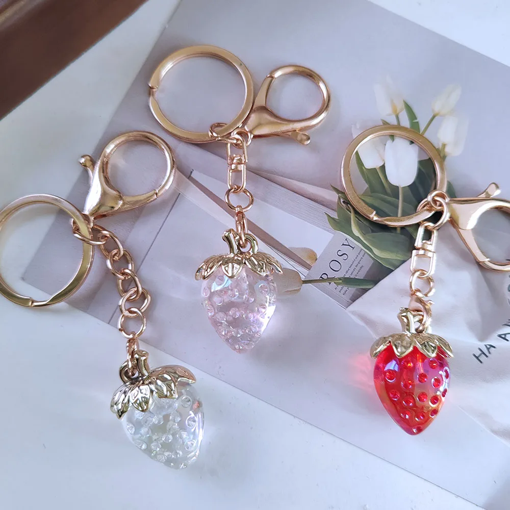 1pc Sweety Pink Red Strawberry  Key Chain Car KeyRing Bag Pendant Art Course Souvenir Women Girls Party Favors Gift for Lover