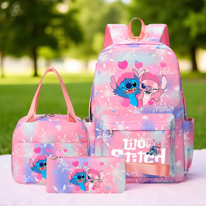 3pcs Stitch Backpack - Nylon Backpack with Zipper Closure, Matching Travel Bag & Handbag for Work, Travel, and Daily Commuting