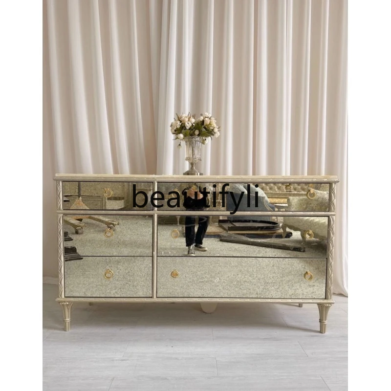 

Household chest French light luxury antique glass mirror side cabinet
