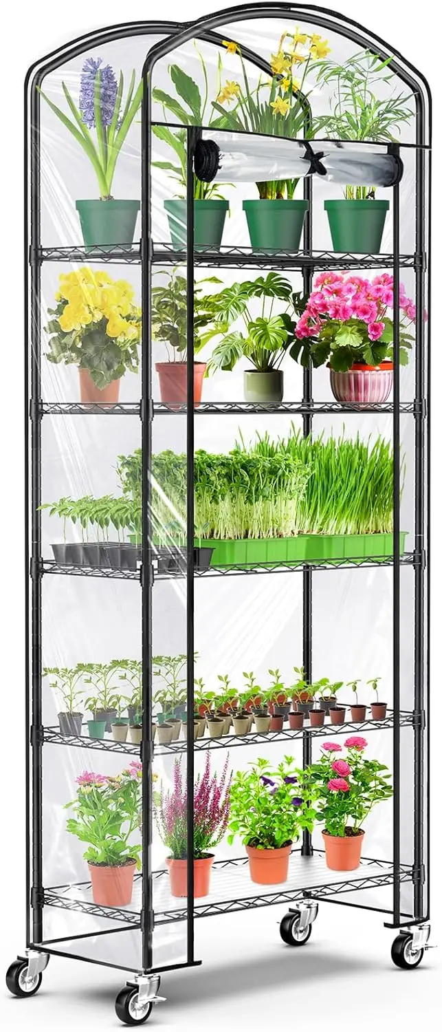 

Теплица на 5 ярусов с колесами, регулируемая металлическая полка для растений с ПВХ-покрытием для лотков для рассады и горшков, 13x29x73, доставка по США
