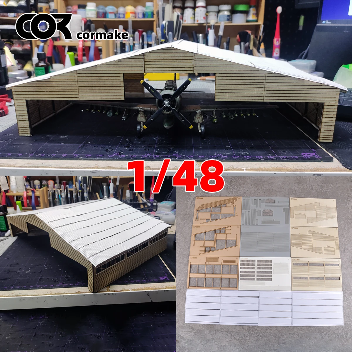 

Assembly Architectural Building sand table shed factory Repair workshop hangar garage depot barn diorama Scale model kit 1/48