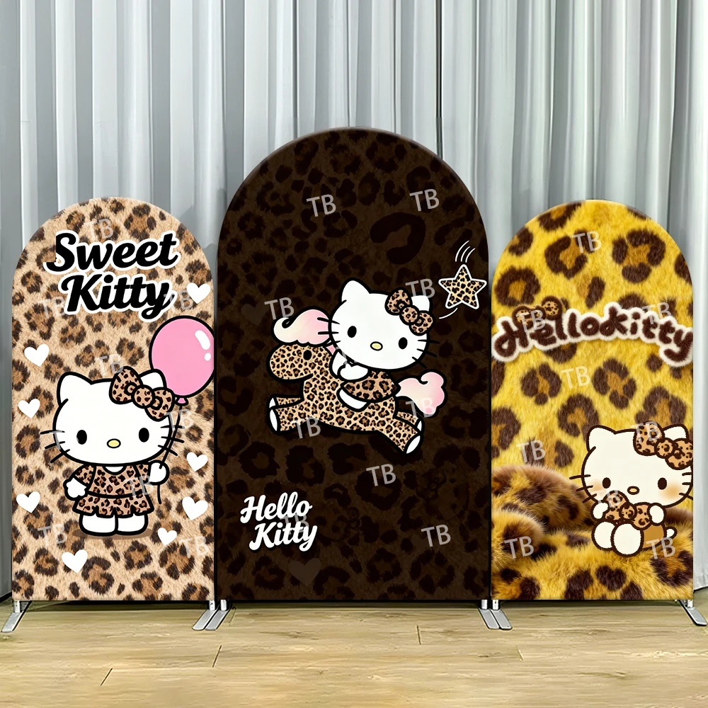 

Hello Kitty Arch Backdrop Cover Leopard Cute Stylish Wild Pattern Photo Booth Props for Themed Parties Home Decoration