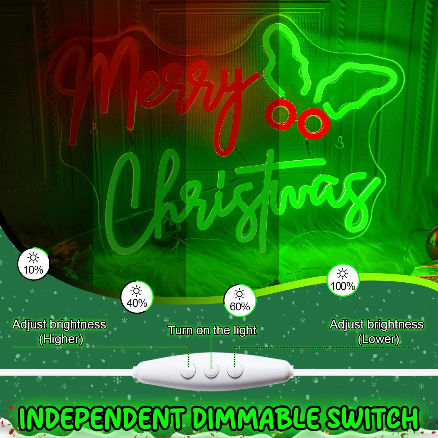 Insegna al neon di Buon Natale - Decorazione da parete a LED alimentata tramite USB |   Luce colorata per cappello da Babbo Natale per feste, casa, negozi |   Decori festivi