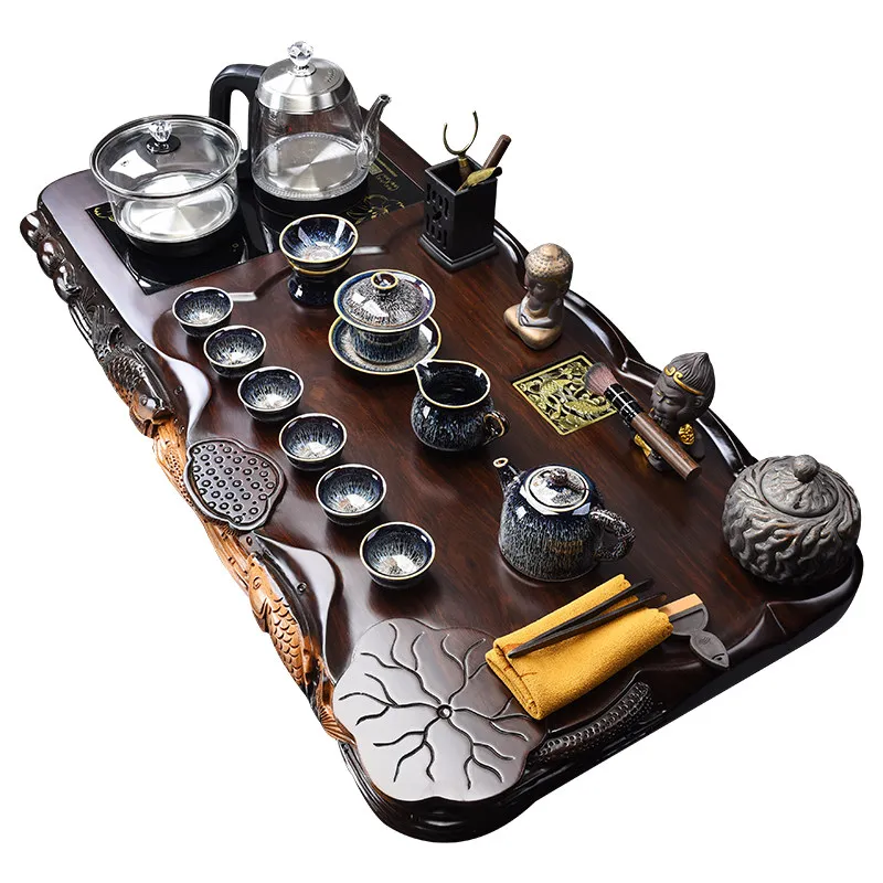 

solid wood tea tray, table, complete set of Kung Fu tea sea set, household automatic kettle integrated Chinese sty