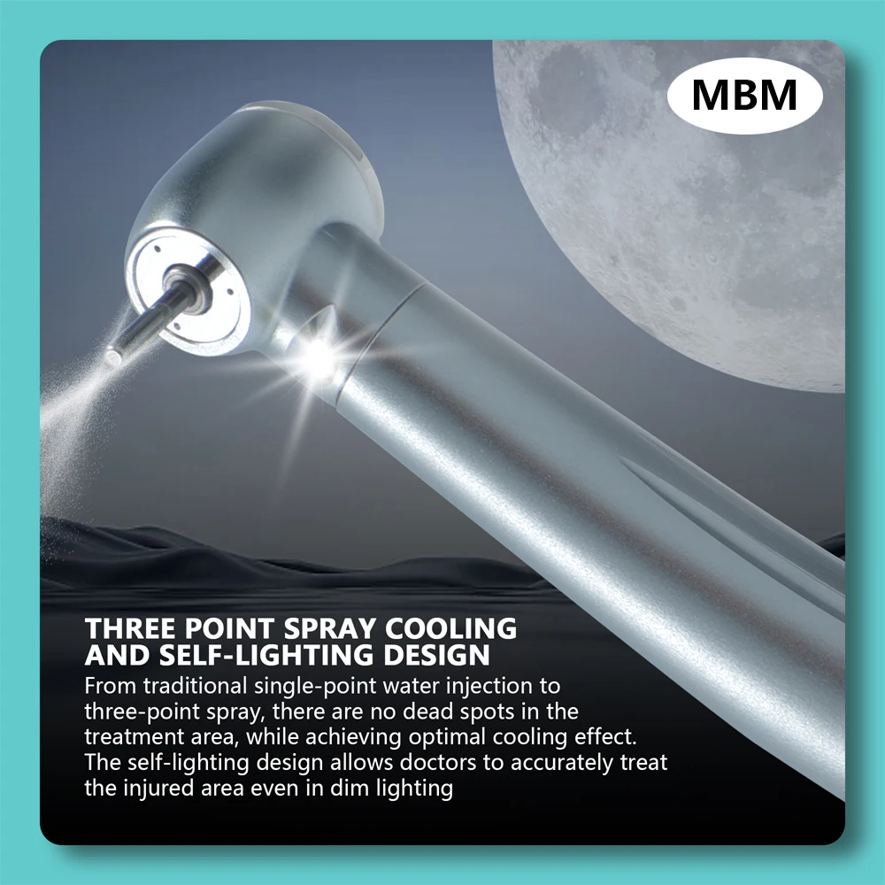 

MBM Dental Air Turbine with LED Light High Speed Dental Handpiece with Ceramic Bearing 2/4 Hole Connect