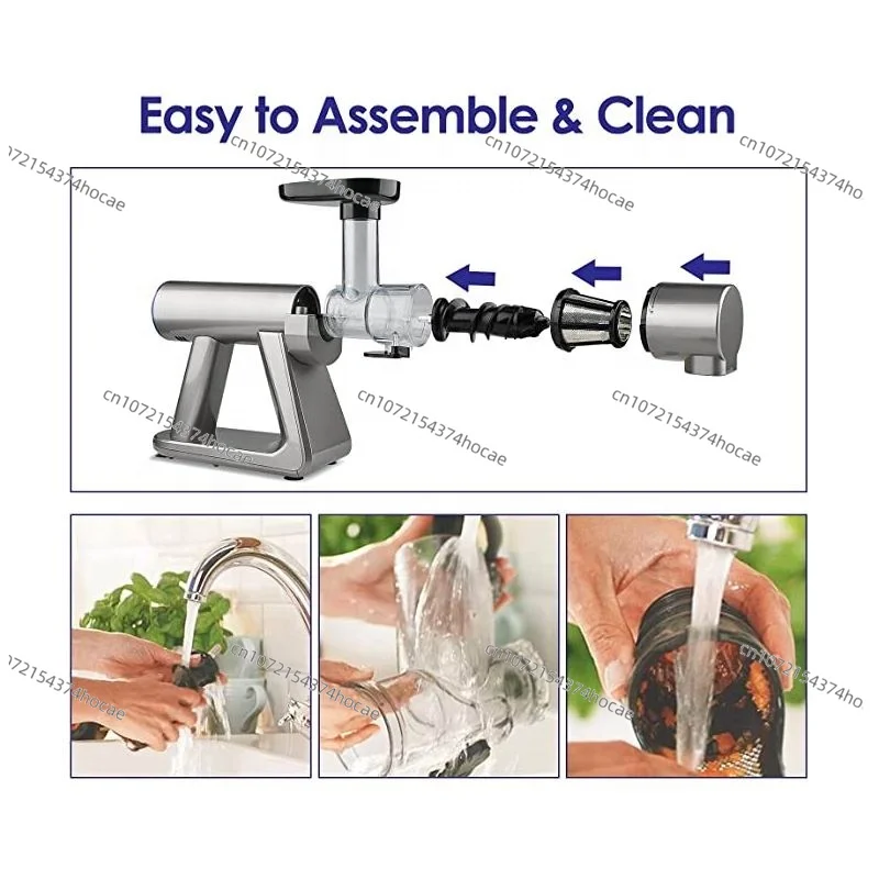 Horizontal 120V cold press slow juicer easy to clean, silent motor reverse function, BPA free juicer