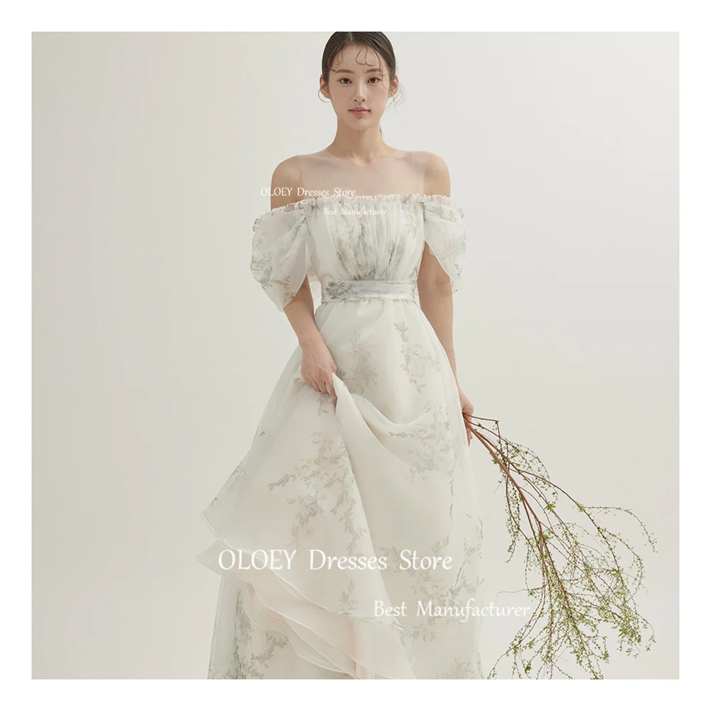 OLOEY Elegant Floral Wedding Dress Korea Photoshoot Silky Organza Cap Sleeves Bridal Gown Corset Back Custom Made Prom Gown