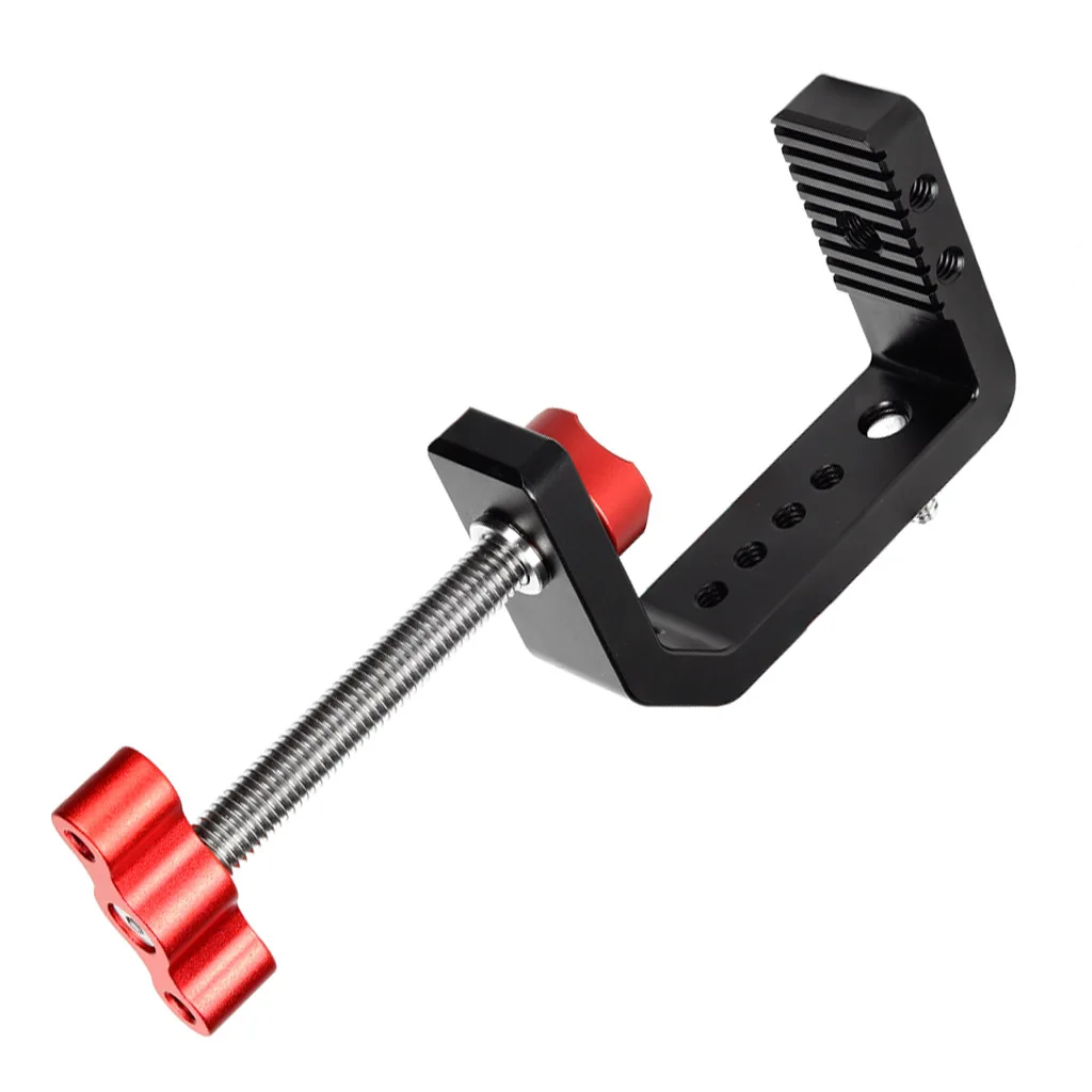 Aluminium C-Klemme mit Cold Shoe und Arri-Positionierloch 1/4" 3/8" Gewinde für DSLR-Kamera, Monitor, LED-Videoleuchte, Schreibtisch-Rig – Detail 7