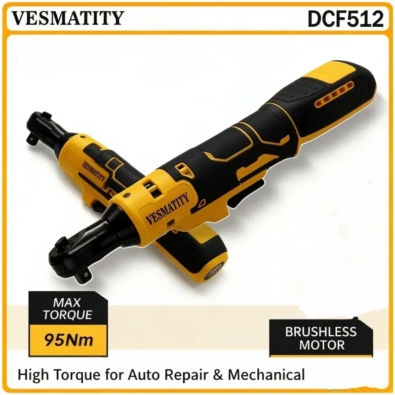 DCF512 Cordless Brushless Ratchet Wrench 1/2 inch 20V Long Reach Impact Wrench Right Angle for Automobile Disassembly Car Repair