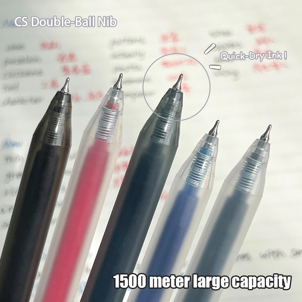 6 Simple Large Capacity Gel Pens 0.5mm Minimalist Style Quick-Drying Black Blue Red Dark Blue 4-Color Transparent Pens