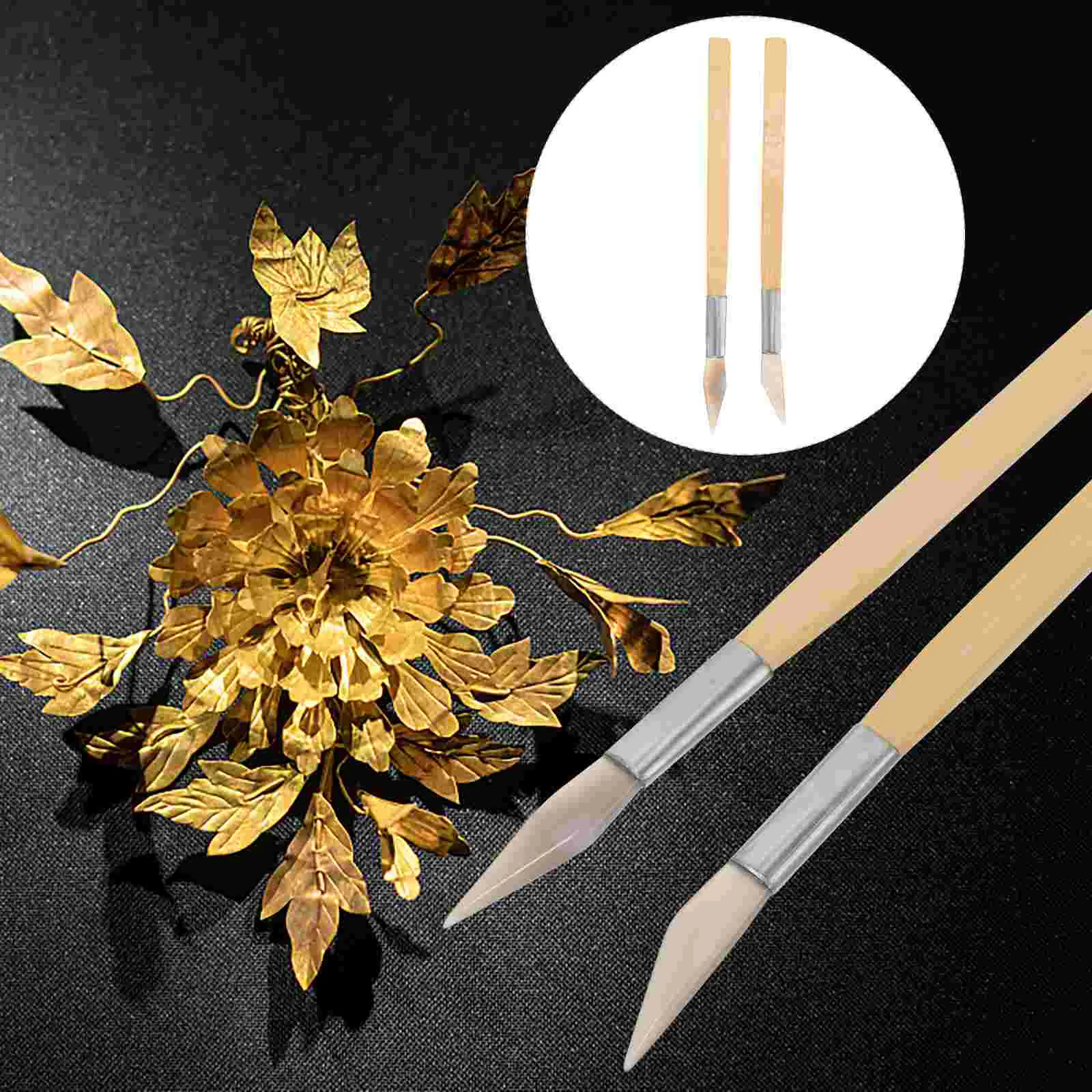 

2 Pcs Polish Agate Polishing Knife Tool Jewellers Bamboo Craft Tools Jewelry With Handle