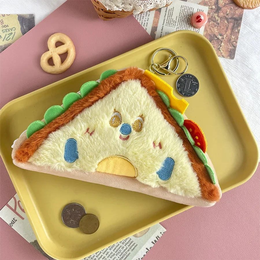 Portamonete in peluche con sandwich di cartone animato Simulazione creativa Giocattolo alimentare Portafoglio in peluche Ciondolo Moneta Borsa per cuffie Regalo per bambini