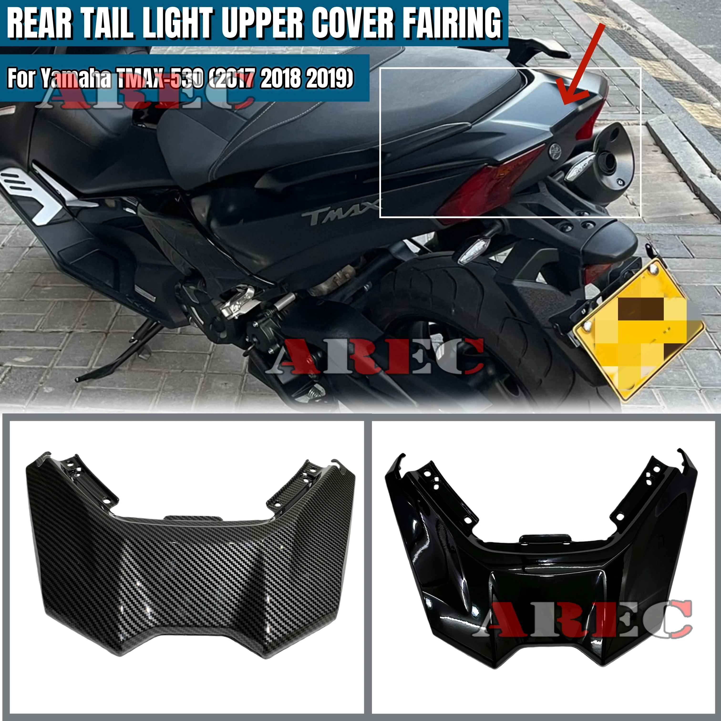 For Yamaha TMAX 530 T-MAX 530 2017 2018 2019 Carbon Fiber Pattern and Matte Black Motorcycle Rear Tail Light Upper Cover Fairing