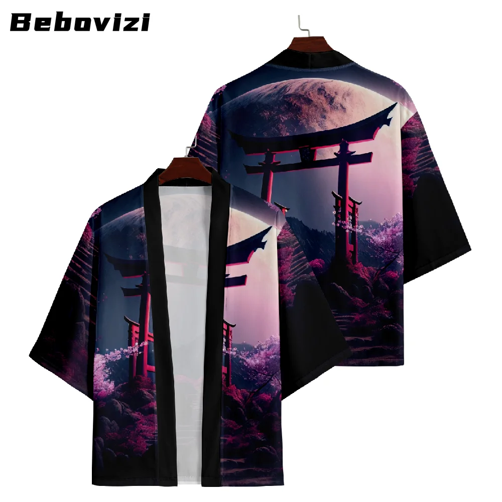 Bebovizi Summer Streetwear Man Beach Fushimi Inari Shrine Kimono Cardigan Cosplay Shirt Blouse dla mężczyzn Unisex Japanese Yukata