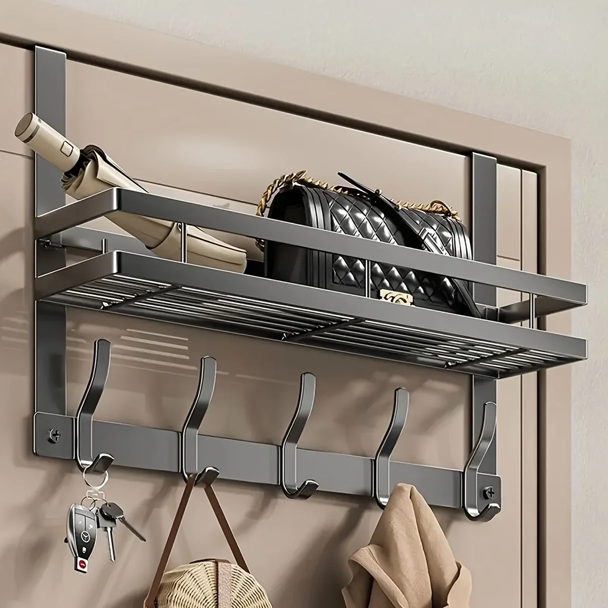 Hanging Rack Over The Door No Drill Multifunctional Carbon Steel Coat Towel Hat Bag Hanger Home Bathroom Organizer