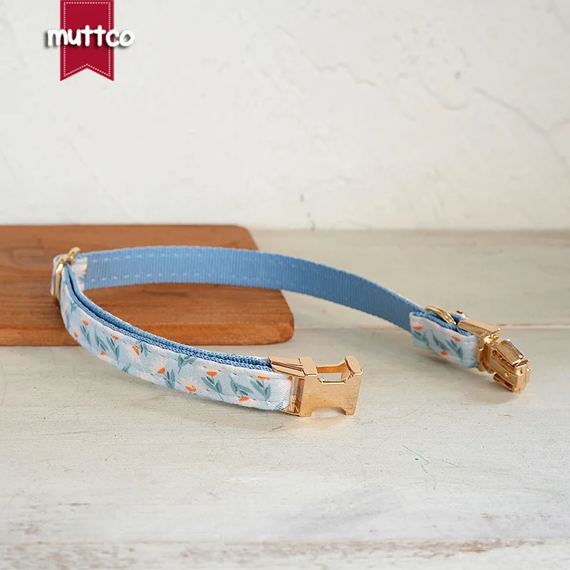 MUTTCO Retail Beautiful Flower Pattern Design Handmade BLUE WHITE DAISY collar Unique Design Cat collar 2 size UCC151