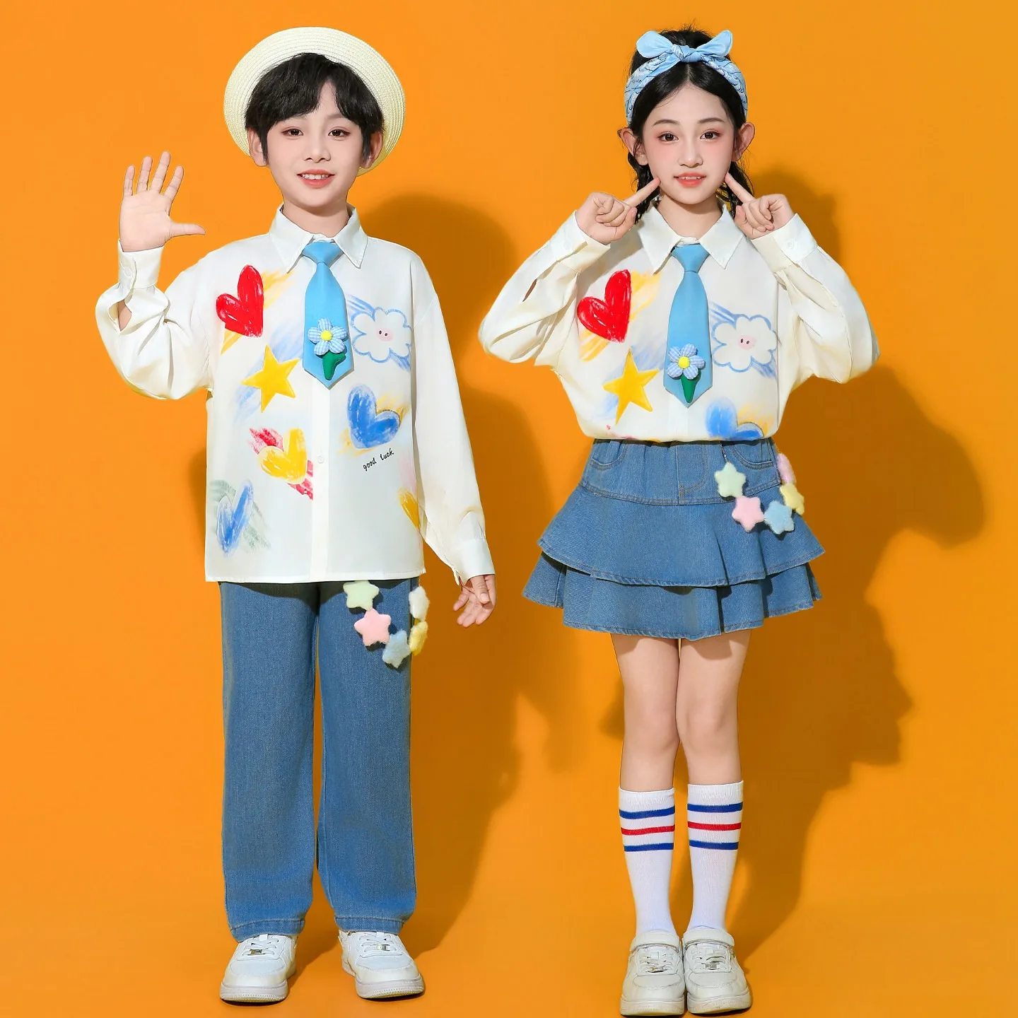 Contemporary Dance Costume Girls Boy Performance Stage Outfit Cheerleading Uniform Girls Boy Stage Wear Festival Celebration