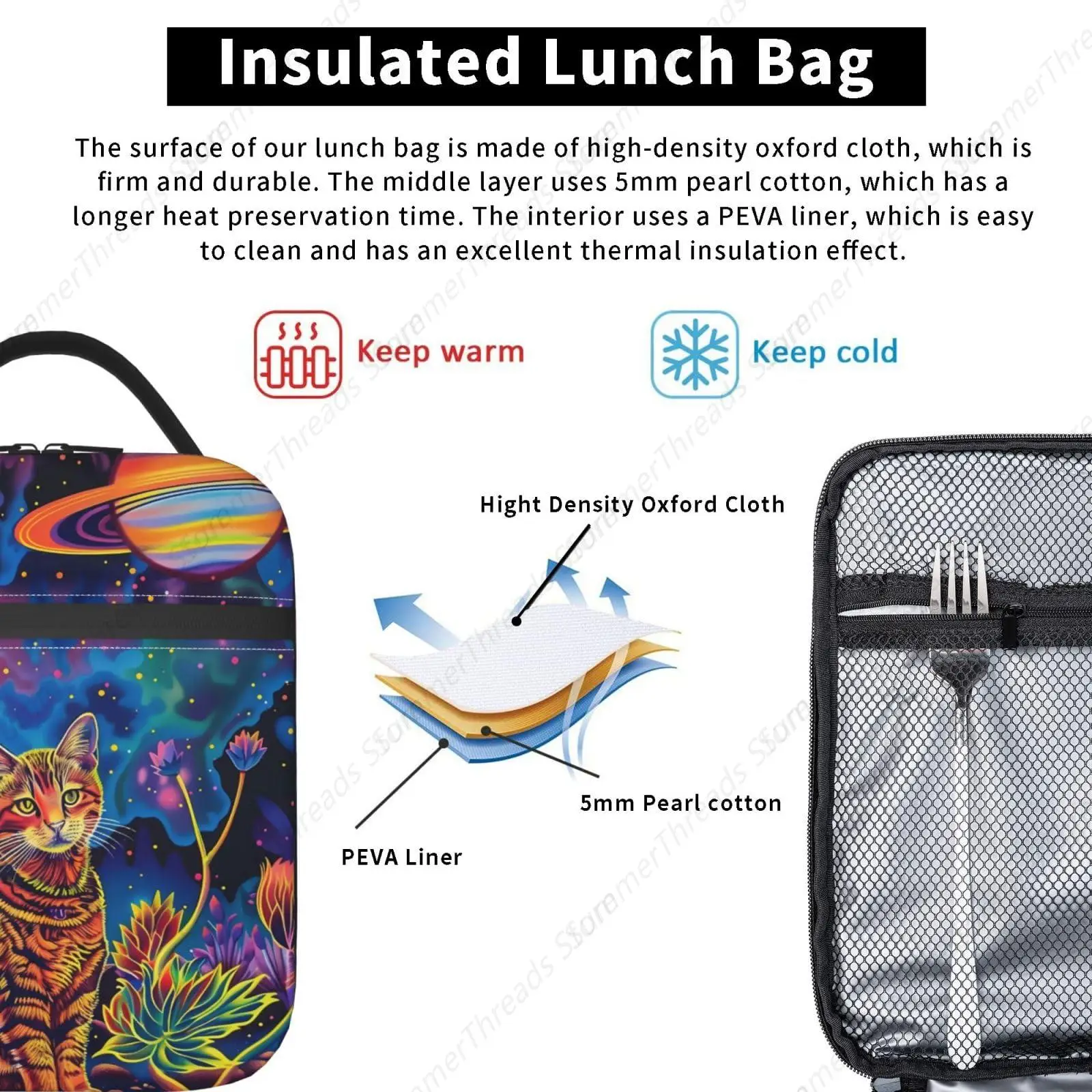 صندوق غداء كوني للقطط للنساء والأولاد والبنات والأطفال، حقيبة غداء معزولة للقطط والقطط المبردة للمدرسة والنزهات والمكتب والعمل #4