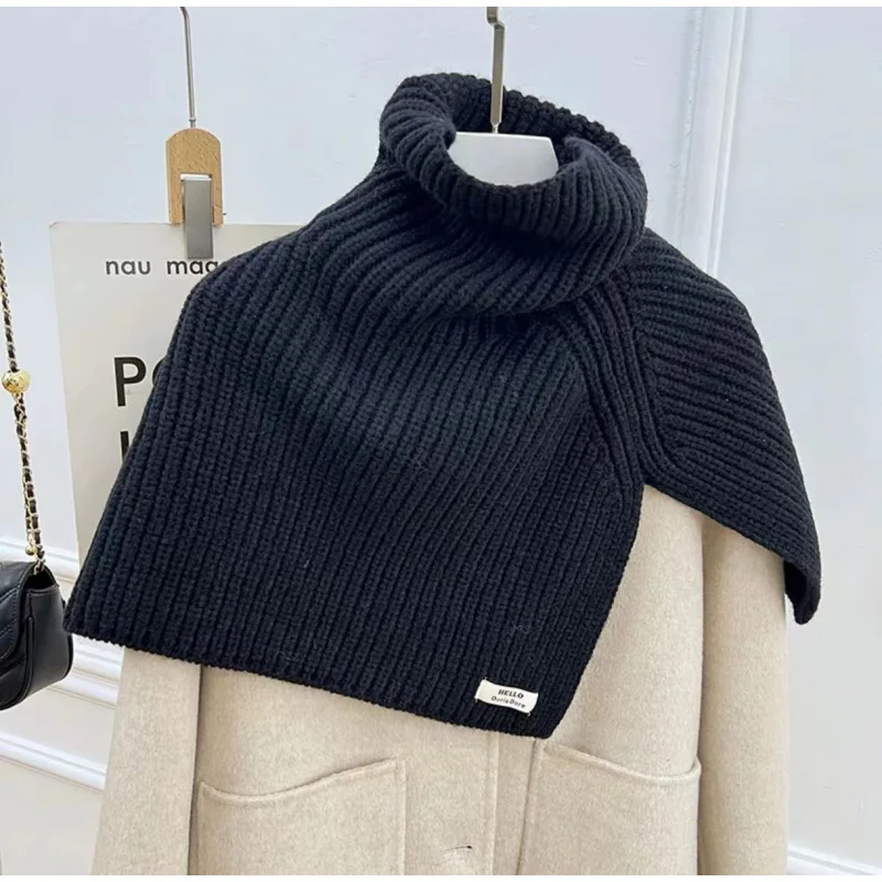 

New Split High Collar Scarf For Women Girls Students Autumn Winter Solid Color Knitted Neckerchief Scarves Soft Neck Wrap Shawls