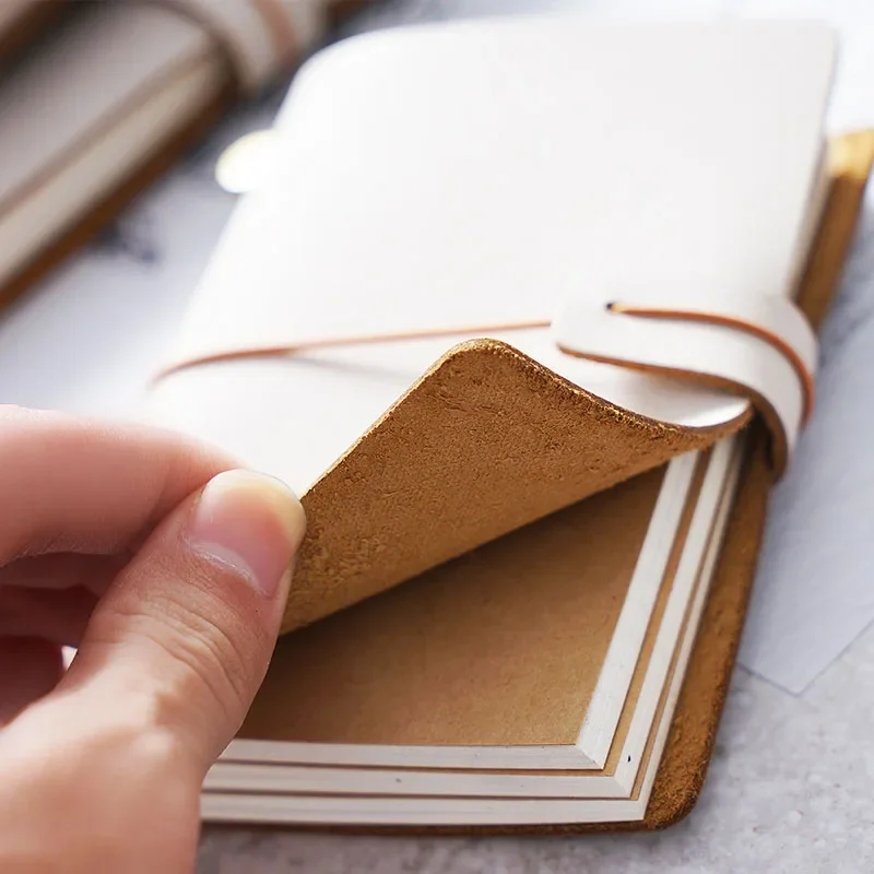 White Fog Wax Leather TN Hand Book Leather Notepad Handmade Cowhide Notebook Loose-leaf Pink Girl Hand Book Notebook