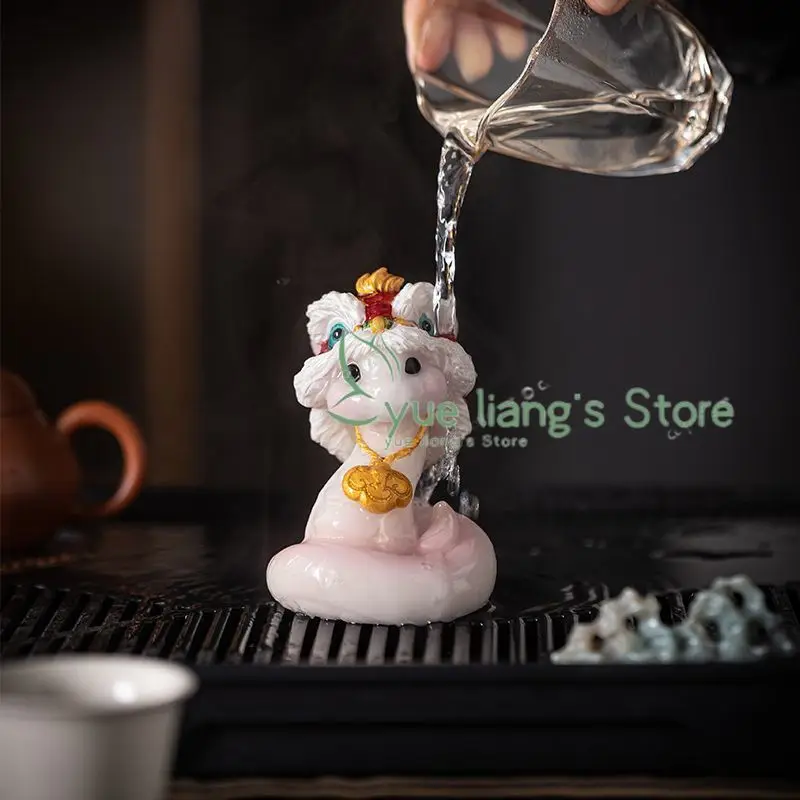 Resin  Zodiac Snake Statue Ornaments Tea Pet Animal Tea Figurine Handmade Sculpture Crafts Home Tea Set Decoration