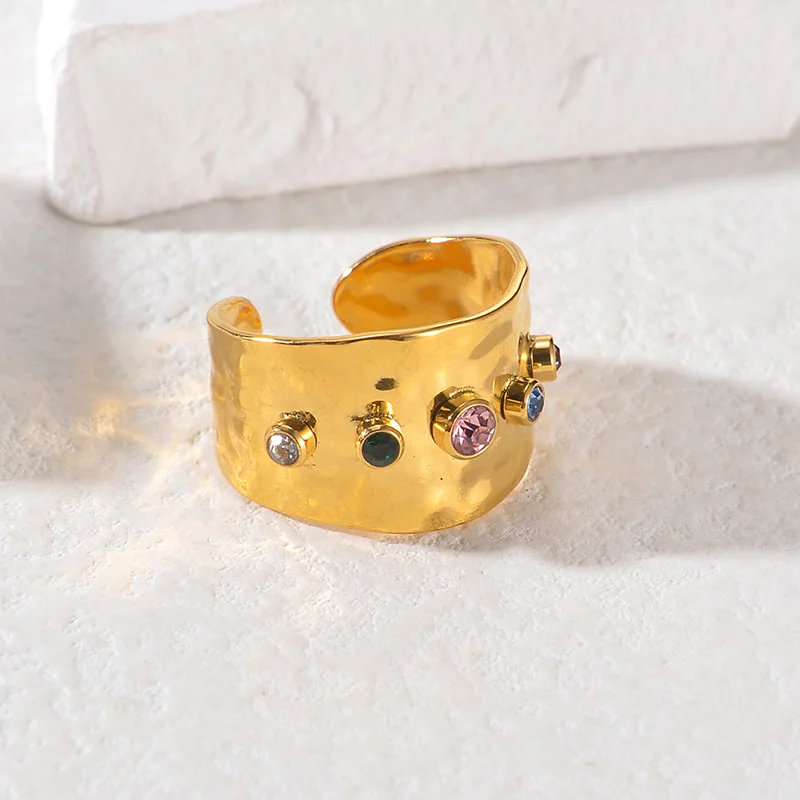 Stainless Steel Gold Plated Wedding Couple Ring Colorful Zircon Ring for Women Vintage Elegant Jewelry Accessories Free Shipping image 3