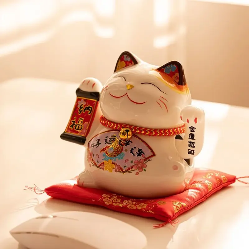 Fortunate Cat Automatic Hand Swing Adornment Household Desktop Decoration Office Ceramic Cute Adornment Cashier Desk Small Gifts