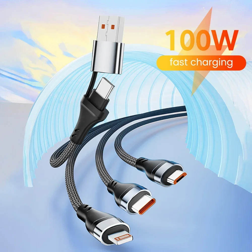 

3 In 2 Fast Charging Cord for Iphone Huawei Micro Usb Type C Charger Cable 1.2M Multi Usb Port Multiple Usb Charging Cord