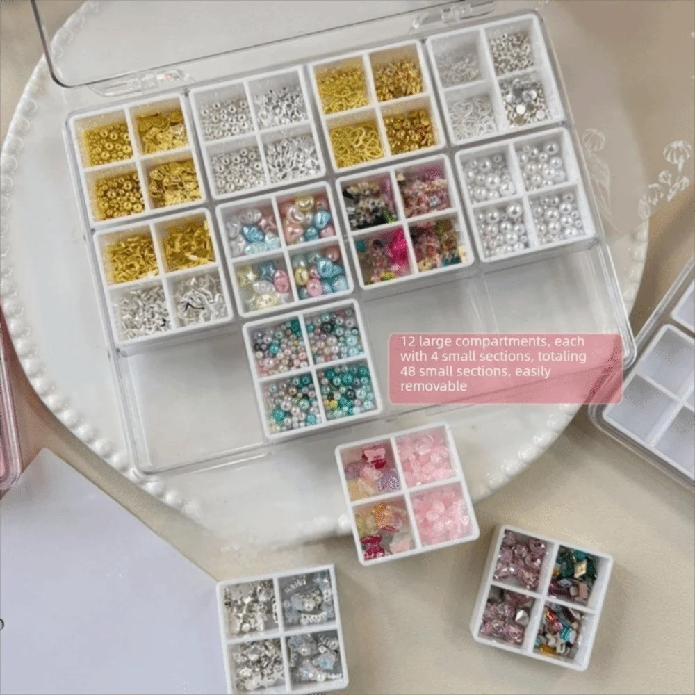 48 Grids Nail Accessories Storage Box Transparent Four Grid Jewelry Earrings Display Box Big Size Stackable