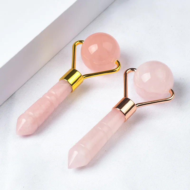 Mini Facial Natural Jade Scraping Board Pink Crystal Massage Roller Mushroom Muscle Pulling Acupoint Stick Soothing Beauty