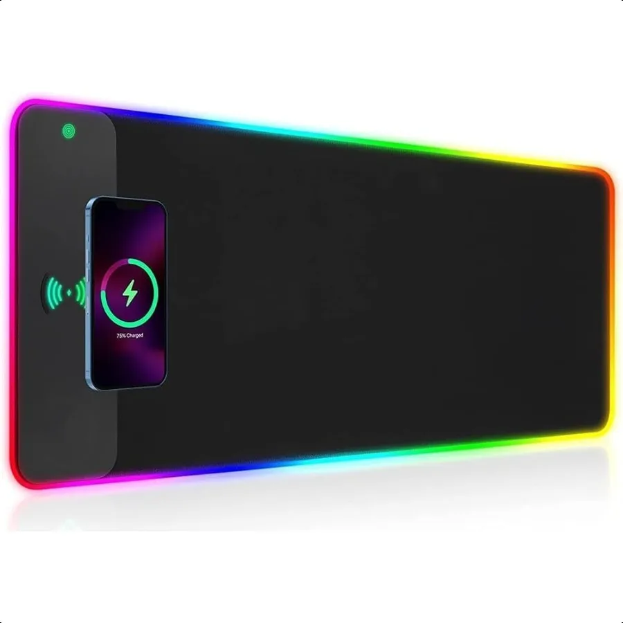 

RGB Gaming Mouse Pad with Wirel Charging 15W LED Mouse Mat 31.5 11.8 in 10 Light Modes Extra Large Mousepad NonSlip Rubber Base