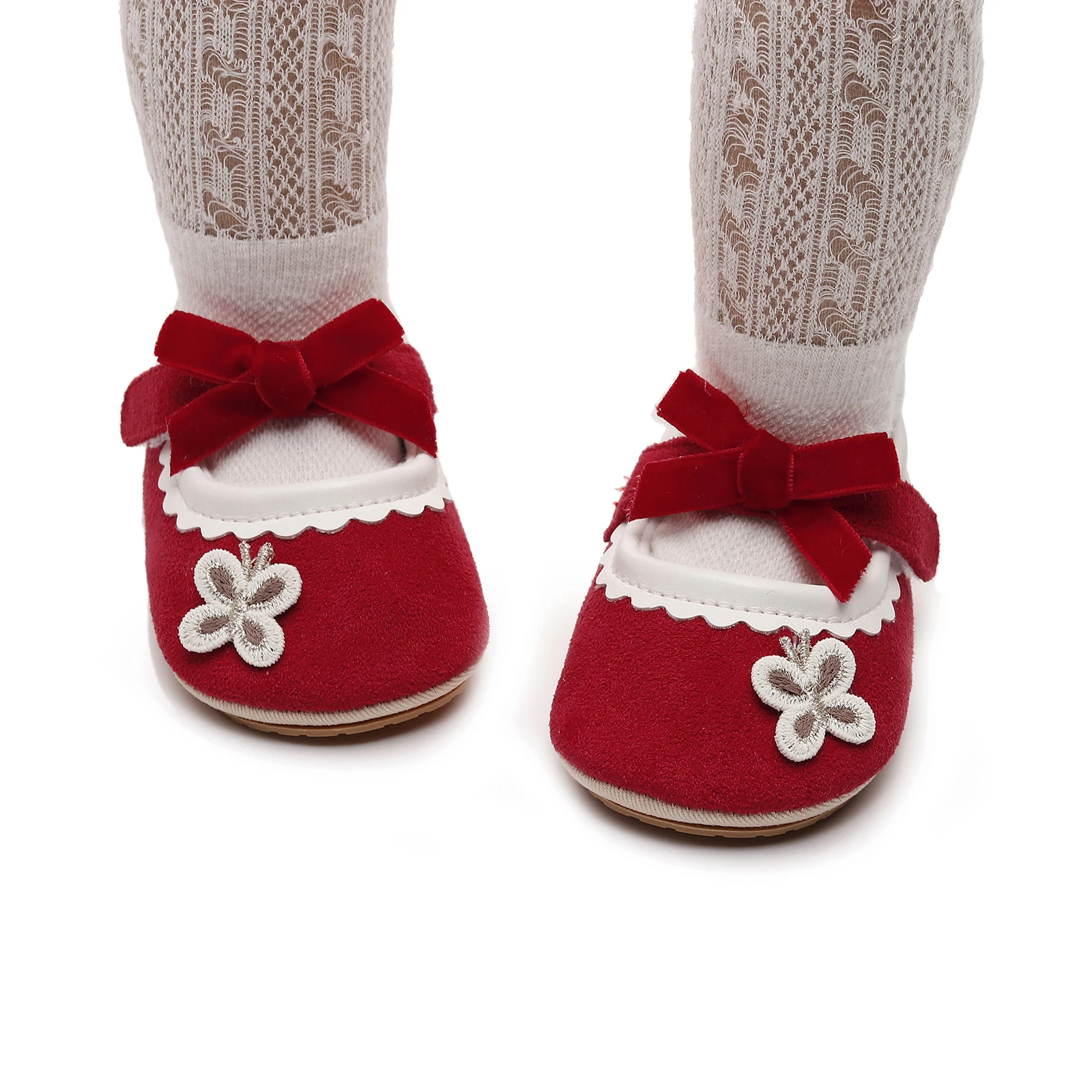 

2026 New Years Xmas Baby Girls Princess Shoes Soft Butterfly Bow Non-slip Bottom First Walker Shoes Toddler Shoes