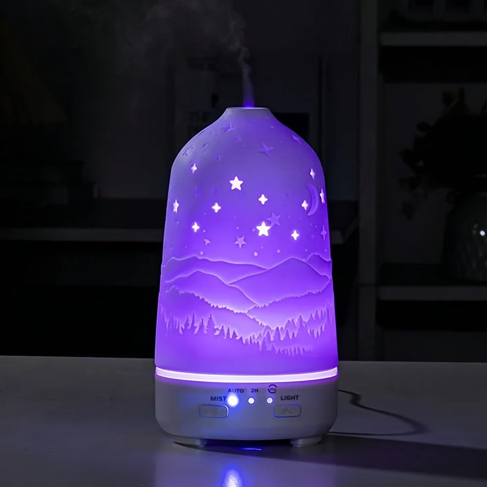 Essential Oil Diffuser with 7-Color LED Lights 3.38oz Mist Humidifier Soothing Auto Shut-Off Includes 3 Free Oils