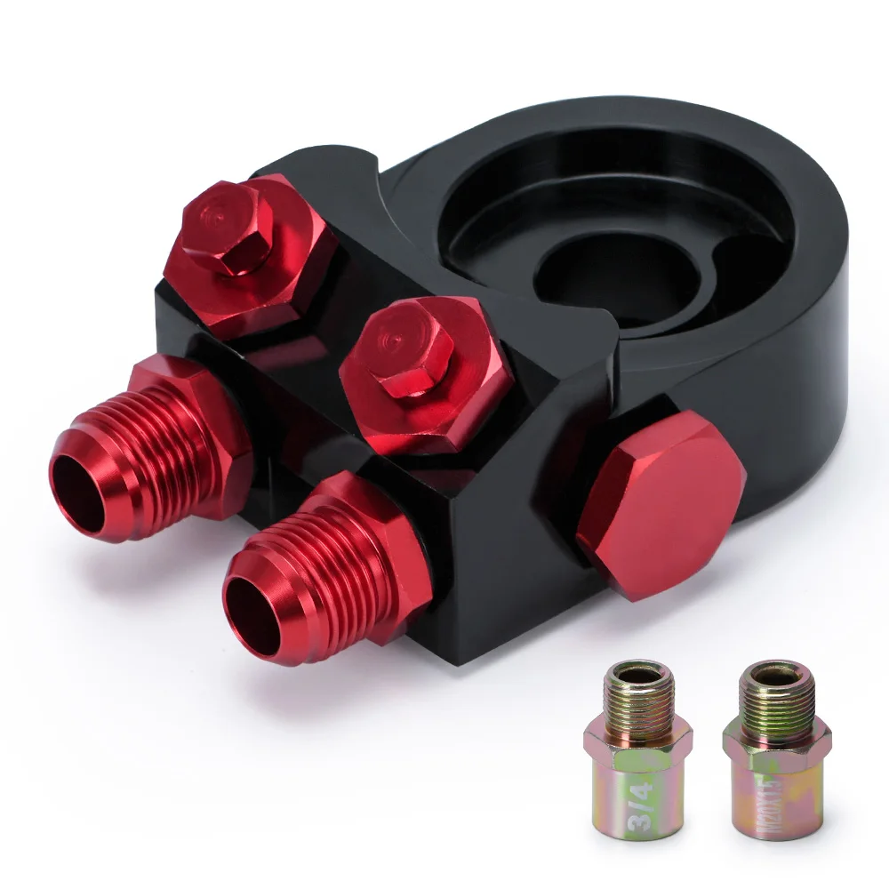 WLR RACING - Aluminum  AN10 Oil Filter Cooler Sandwich Plate Adapter TURBO WITH Thermostat And FITTING 3/4-16 UNF,M20*1.5