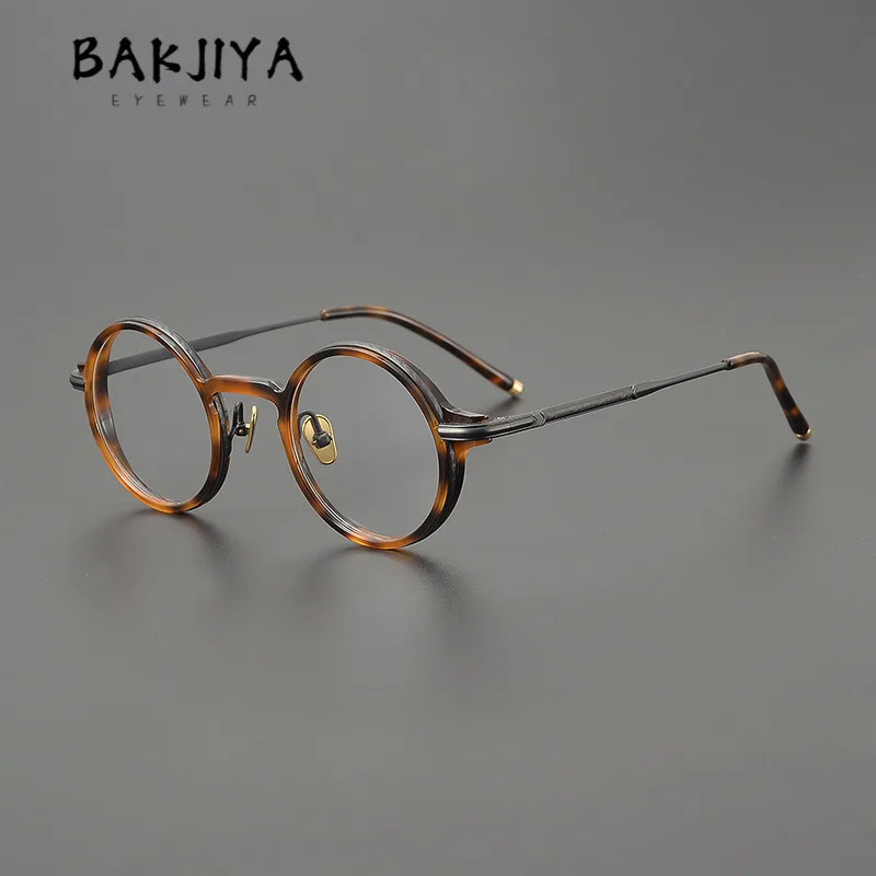 

Vintage Round Acetate Titanium Frame Men Tortoiseshell Eyeglasses Classic Women Large Face Small Round Rim Korean Glasses Frame