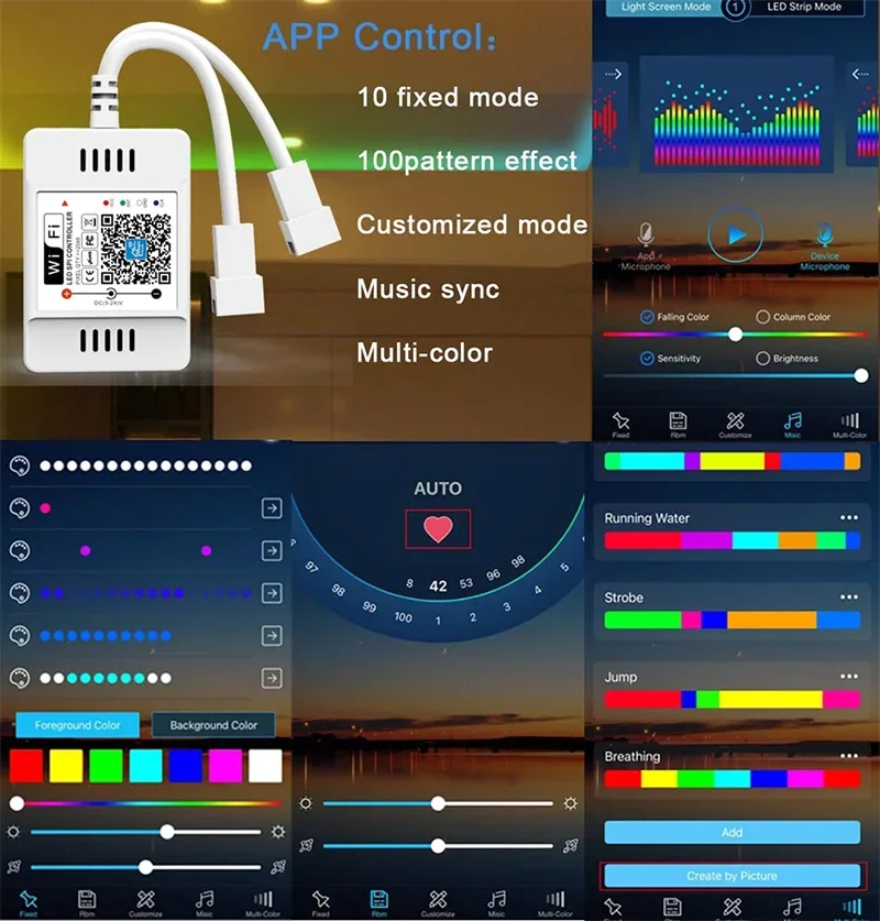 Smart LED WiFi Controller APP/Remote Control RGBIC Dimmer Compatible with Alexa & Google Home WS2812B WS281 SM16703 Strip Lights