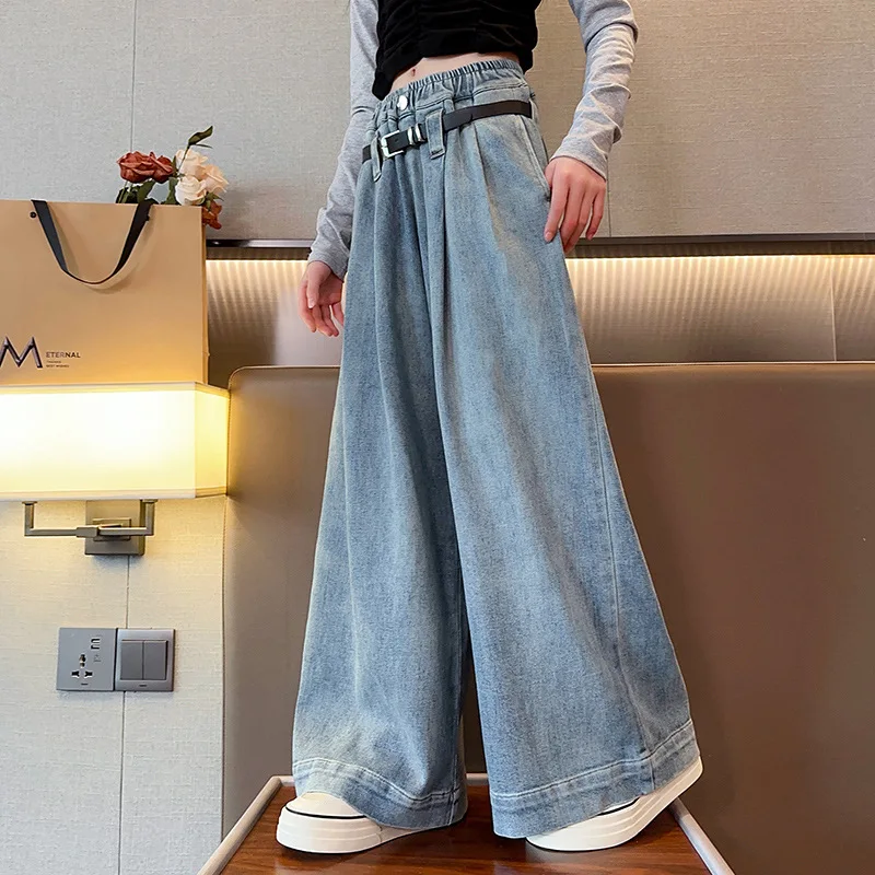 Girls Trousers Jeans Spring and Autumn 2024 New Korean Version Foreign Style Wide Leg Pants Thin Spring Dress Girl Culottes