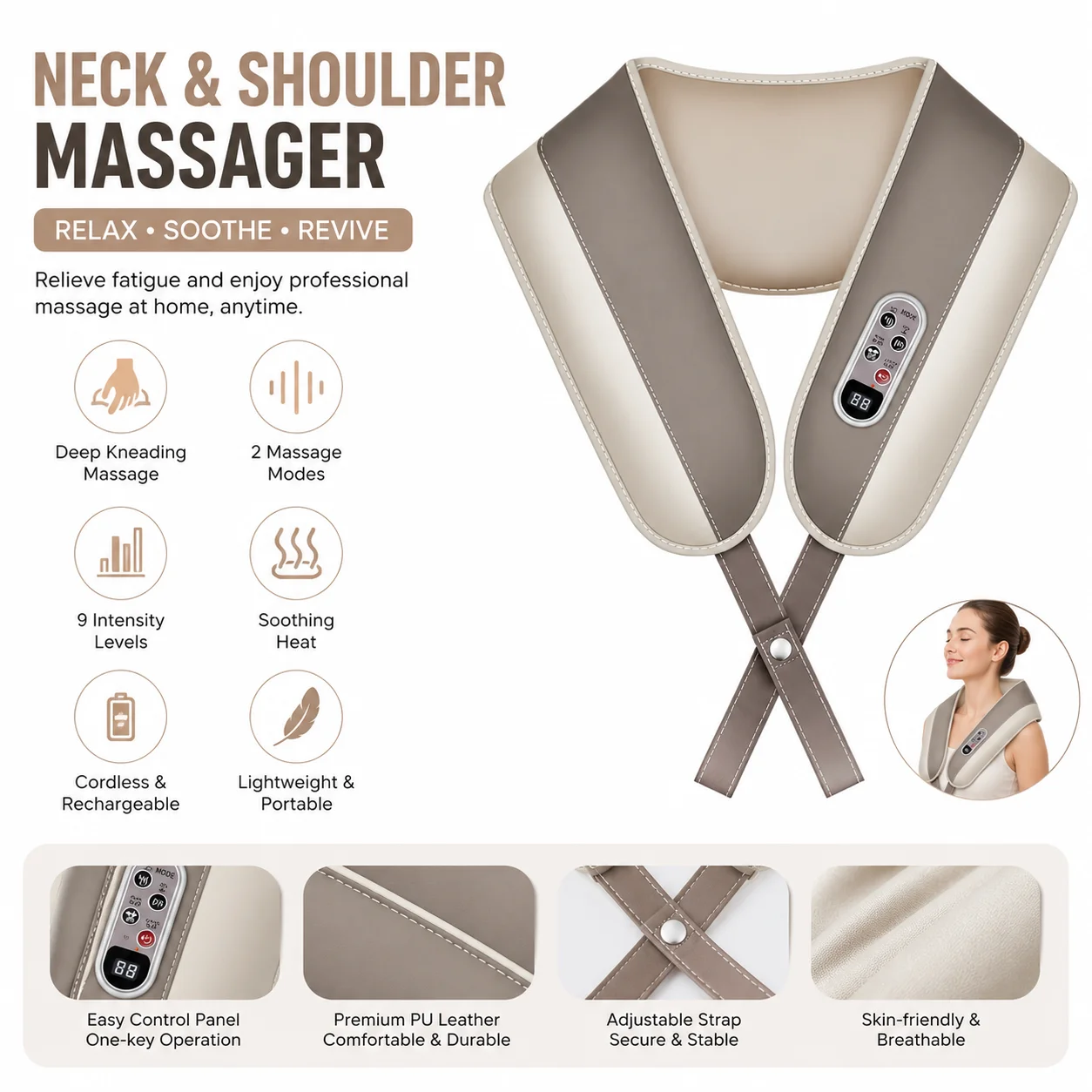 

Electrical Shiatsu back massager 3D kneading vibration Shoulder Massager Frozen shoulder Pain Relief The best gift 220-240V
