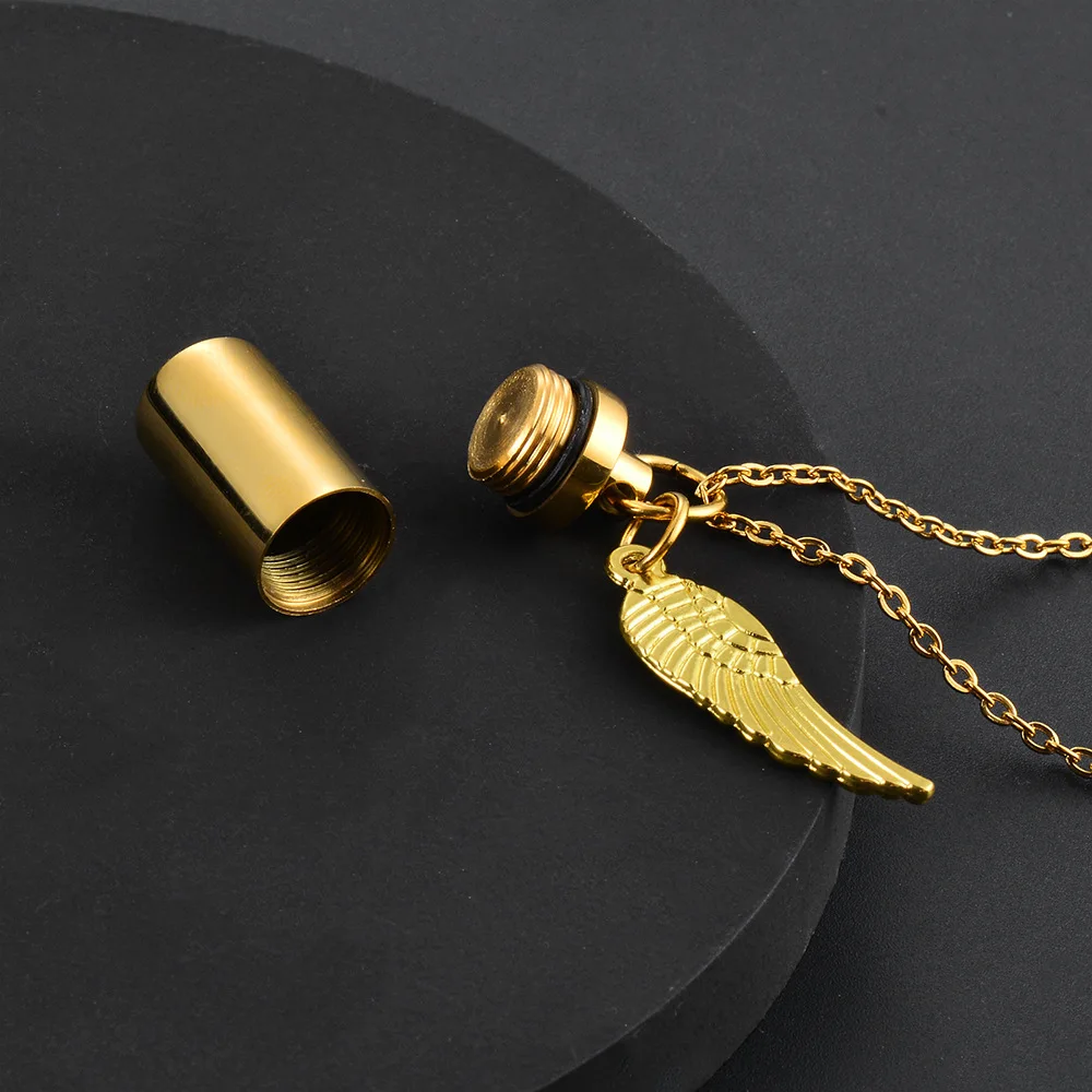 High Quality Stainless Steel Capsule Style Necklace Angel\'s Wing Tag Open Ashes Urn Lockets Commemorate Loved Ones Pendant Gift