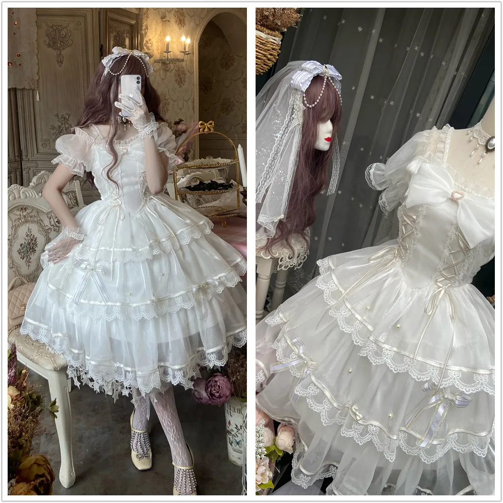 Lolita On The Run Princess Flower Marriage Fairy Spring Summer One Lapel Neck Three Section Gorgeous Dress by DouJiang