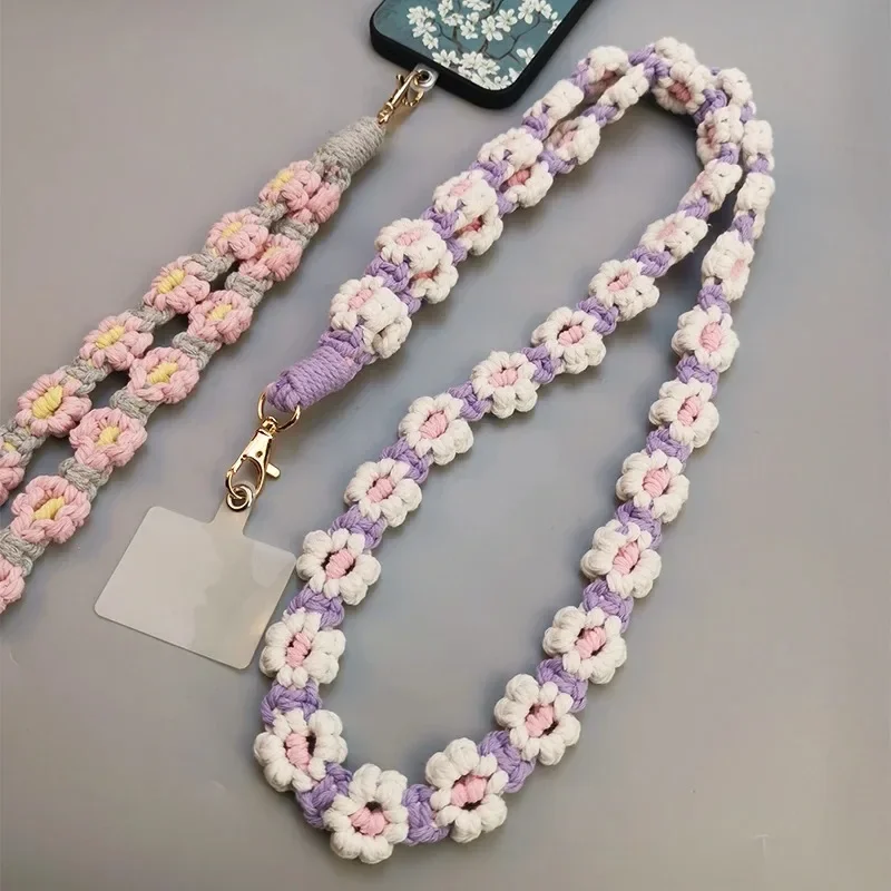 Mobile Phone Lanyards Cross-body Woven Daisy Flower Chain Universal Phone Case Lanyard Mobile Phone Charm  Flower Lanyard